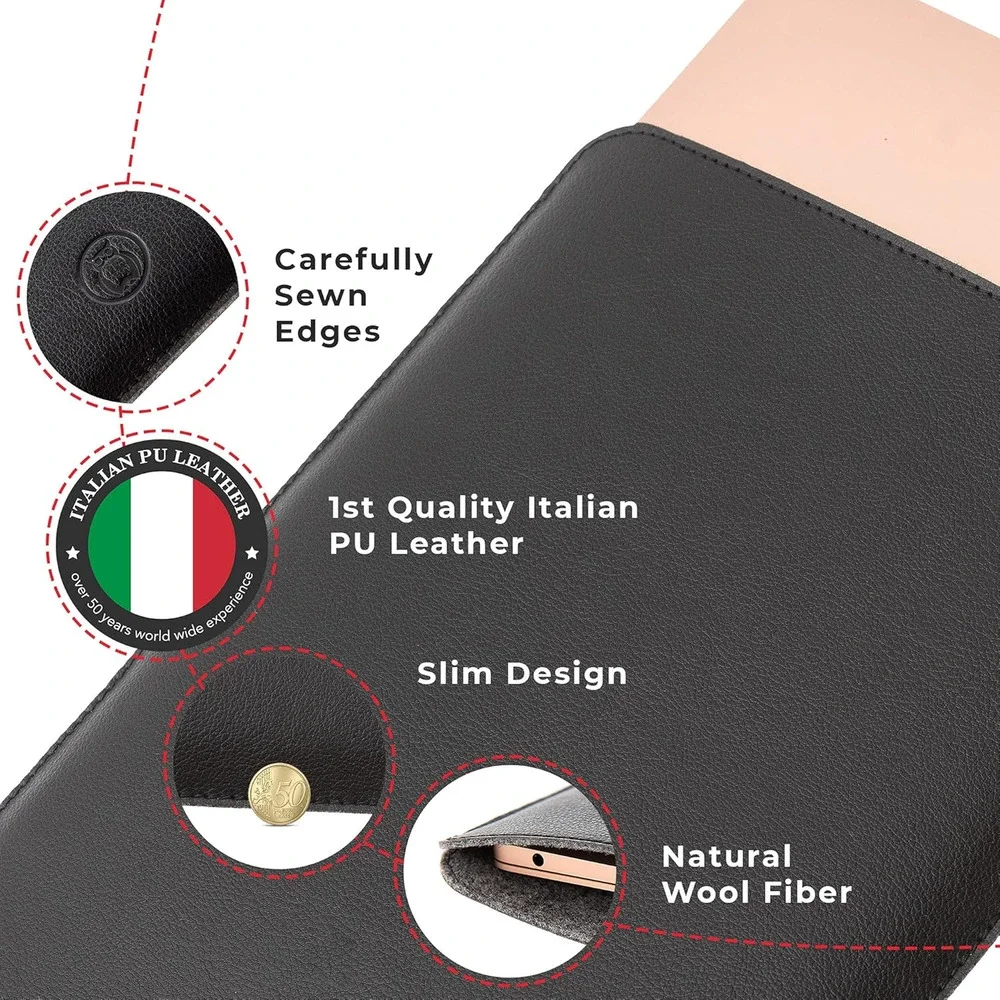 Slim PU Leather Laptop Sleeve 13 Inch MacBook Air Soft Touch Pro 2020 iPad NWT